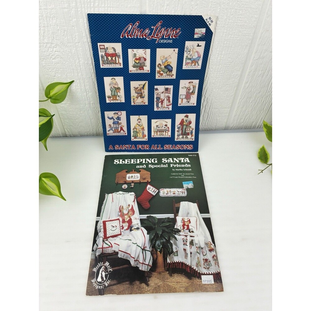 Cross Stitch Pattern Santa For All Seasons Alma Lynne 2pc Lot Sleeping Santa 90s